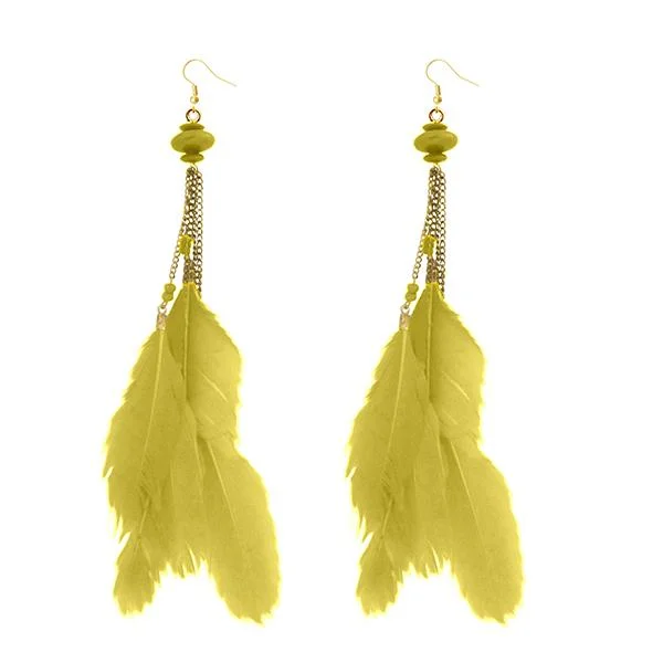 Tip Top Fashions Gold Plated Yellow Feather Earrings - 1310971E