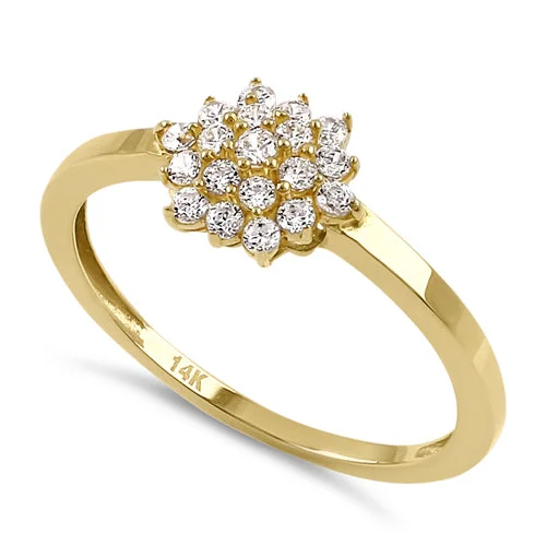 Solid 14K Yellow Gold Layered Chevron CZ Ring