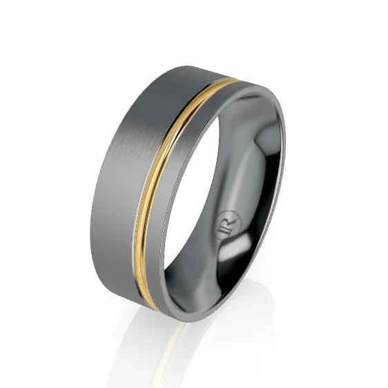 Offset Stripe Tantalum & Gold Wedding Ring