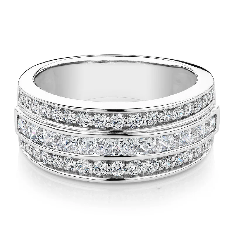 Princess Cut and Round Brilliant Dress ring with 1.62 carats* of diamond simulants in 10 carat white gold