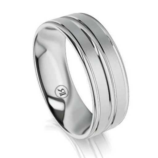 Grooved and Bevelled Palladium Wedding Ring