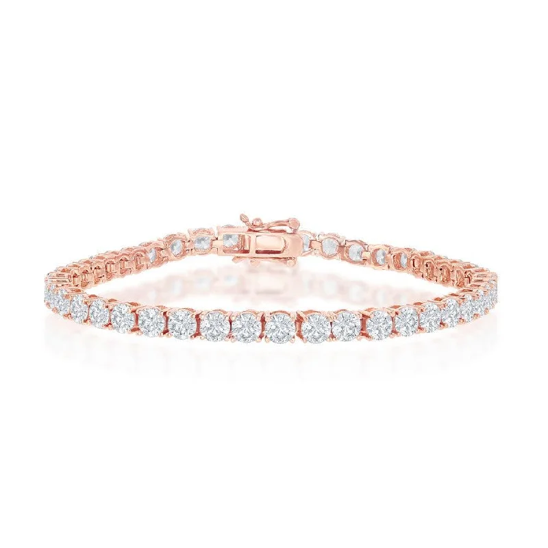 Sterling Silver 4mm Prong-Set Round CZ Tennis Bracelet - Rose Gold Plated