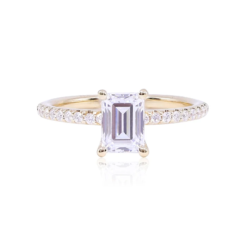 18K YELLOW GOLD EMERALD-CUT ENGAGEMENT RING WITH DIAMOND ACCENTS (SETTING ONLY)