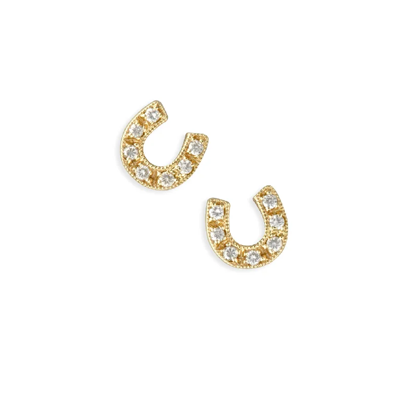 Gold & Diamond Horseshoe Stud