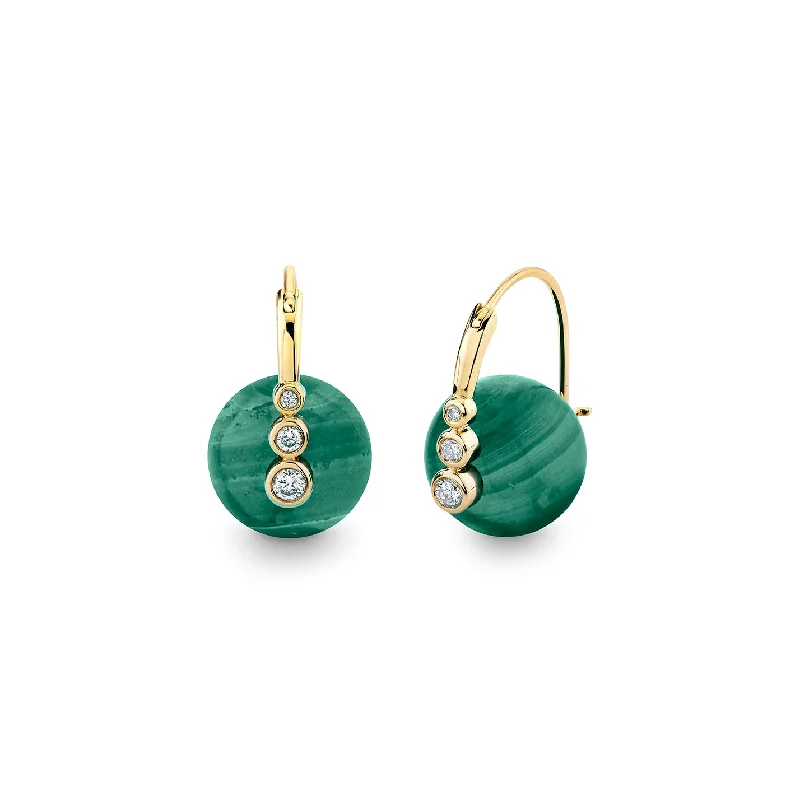 Gold & Diamond Graduated Bezel Malachite Earrings