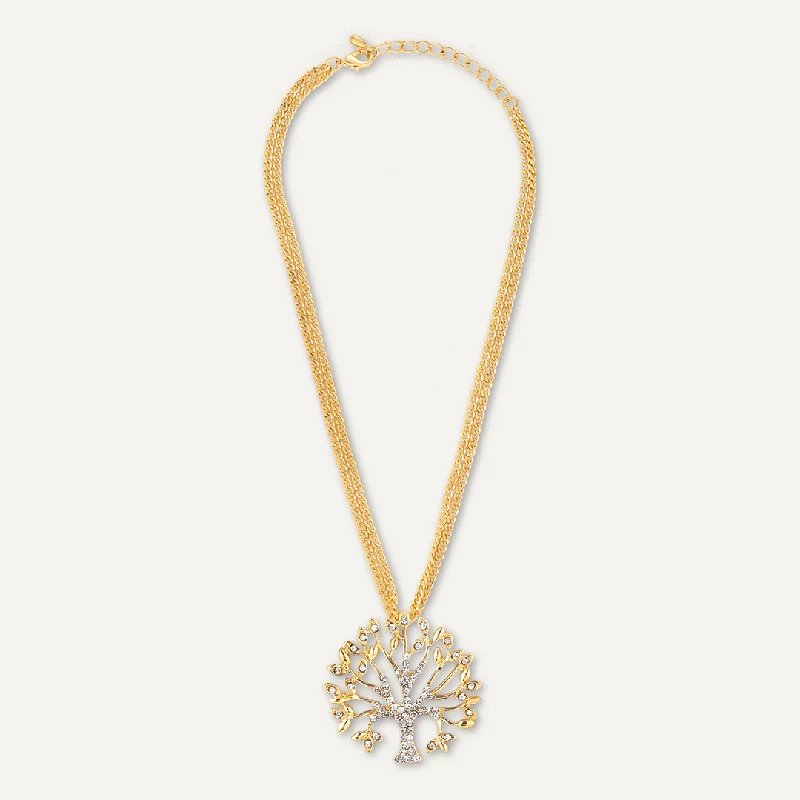 Multi-Chain Tree Of Life Crystal Necklace In Gold-Tone