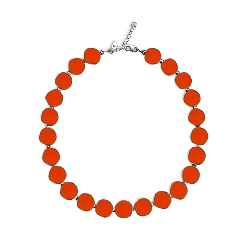 Coral Beaded Necklace, Small Circle Glass Beaded Necklace