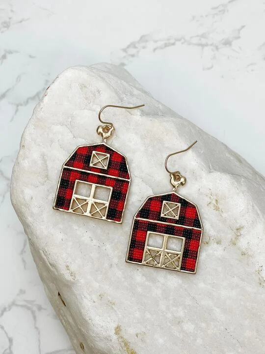 Red Buffalo Check Barn Dangle Earrings