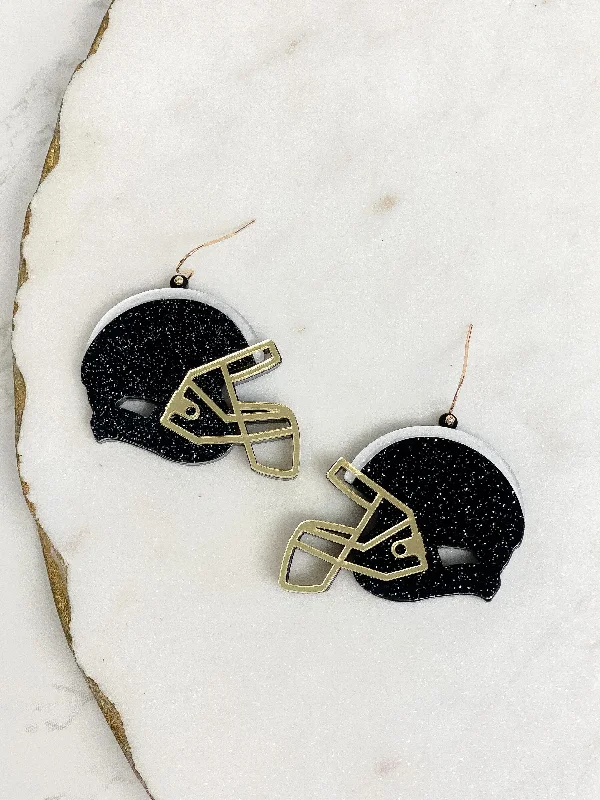 Glitter Football Helmet Dangle Earrings - Black