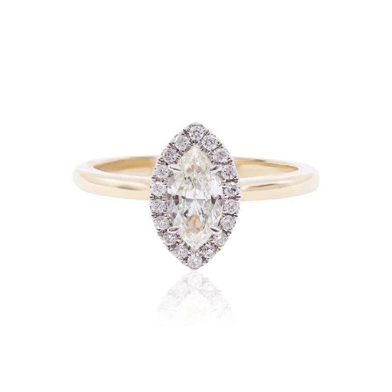 14K YELLOW GOLD 0.61CT MARQUISE DIAMOND HALO ENGAGEMENT RING WITH DIAMOND ACCENTS 0.17CTW