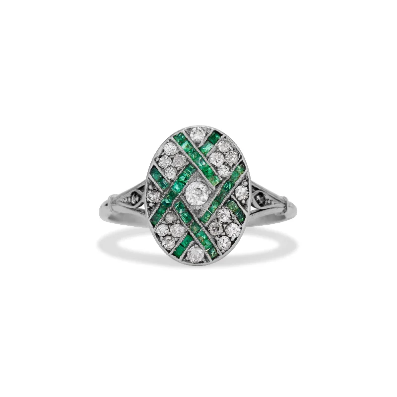 Emerald and Diamond Checkerboard Ring