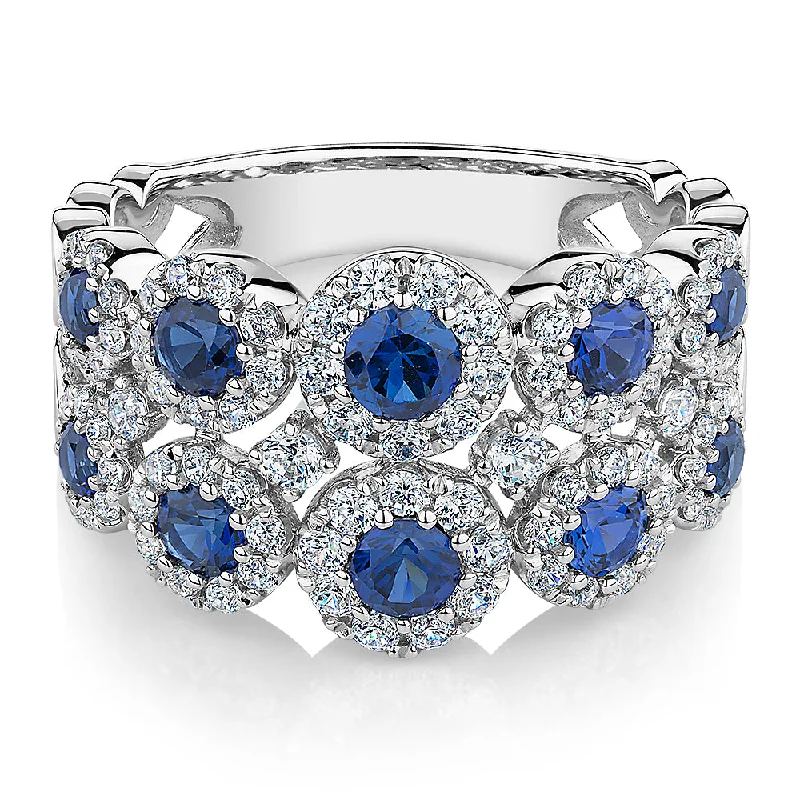 Celeste Dress ring with sapphire simulants and 0.91 carats* of diamond simulants in 10 carat white gold