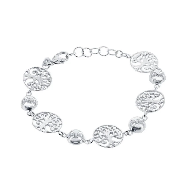 Sterling Silver  Alternating Round Tree and Semi Sphere Bracelet