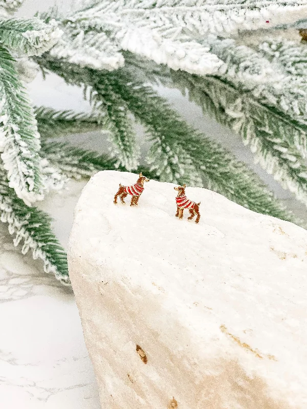 Christmas Doberman Signature Enamel Stud Earrings