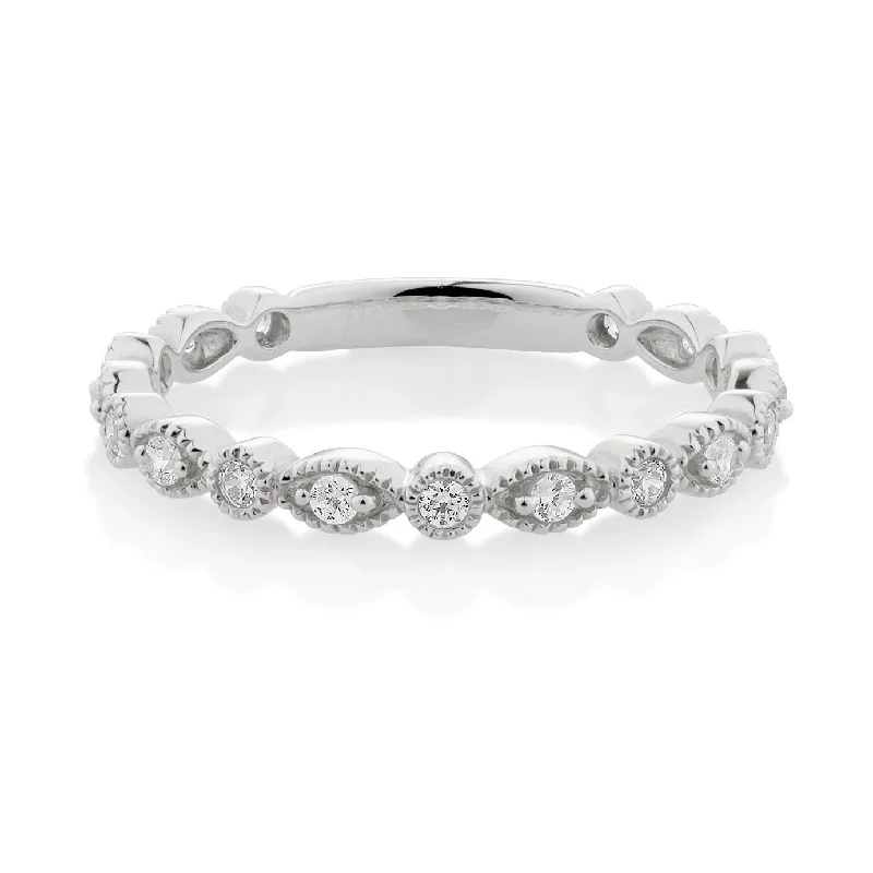 Wedding or eternity band with 0.25 carats* of diamond simulants in 10 carat white gold