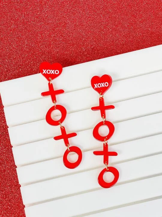 Acrylic 'XOXO' Dangle Earrings - Red