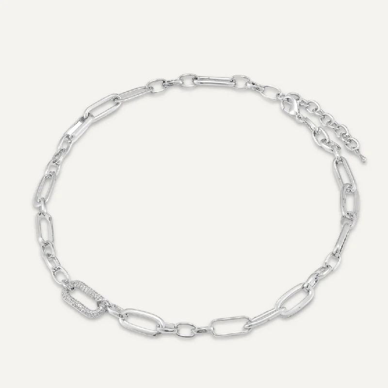 Short Crystal Chain-Link Necklace In Silver-Tone