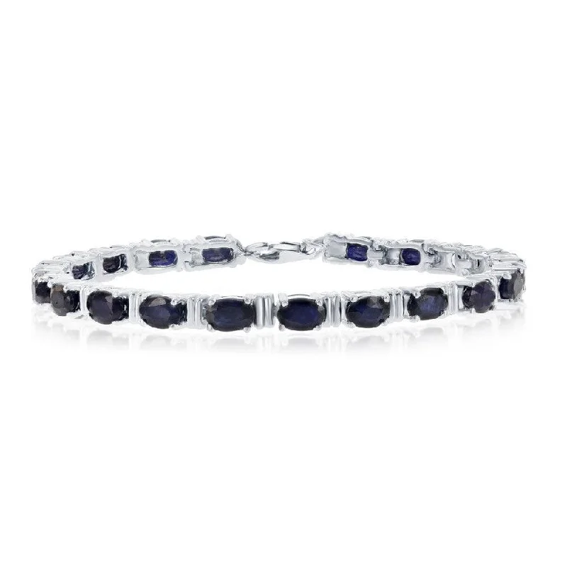 Sterling Silver 12.3cttw Sapphire Gem; 6x4mm Oval Bracelet