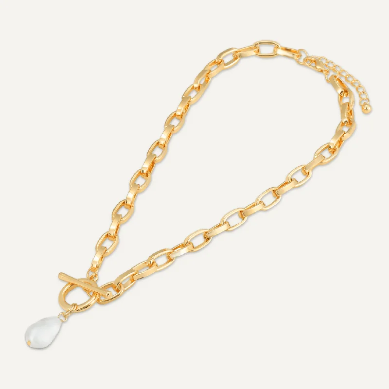 Faux Pearl T-Bar Necklace In Gold-Tone