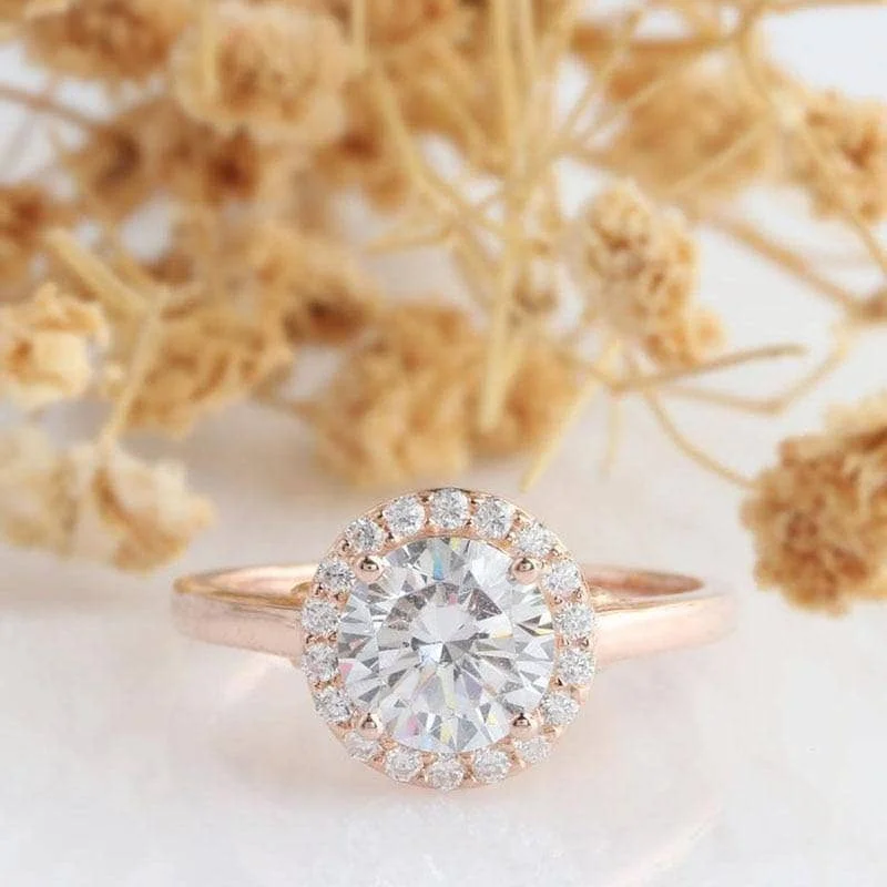 14K Rose Gold 1.2CT Diamond Classic Halo Engagement Ring