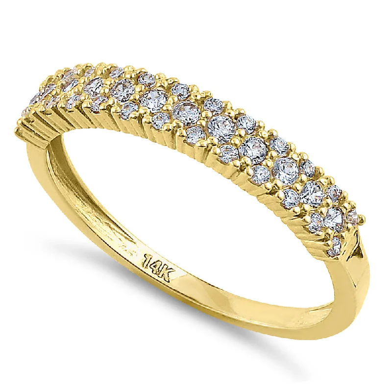 Solid 14K Yellow Gold Cluster Round Cut CZ Ring