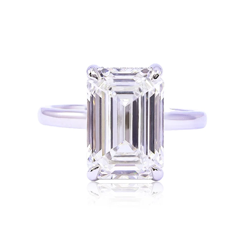 ESTATE PLATINUM 6.19CT EMERALD CUT DIAMOND SOLITAIRE HIDDEN HALO ENGAGEMENT RING