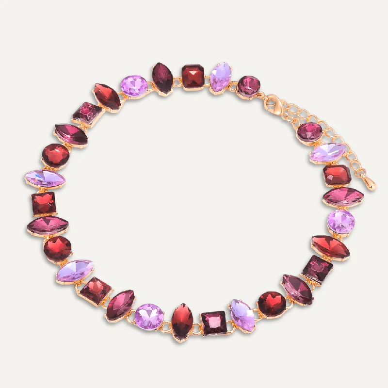 Amethyst-Colour Jewel Collar Necklace In Gold-Tone