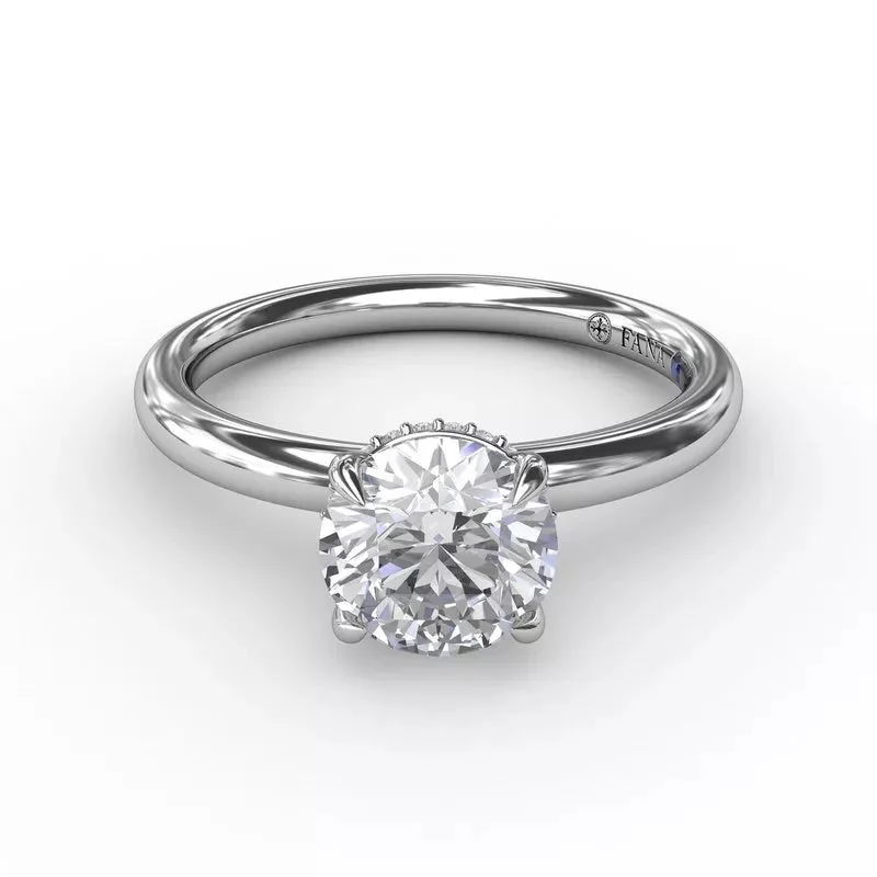 14K WHITE GOLD DIAMOND SOLITAIRE MOUNTING WITH HIDDEN PAVE HALO (SETTING ONLY)