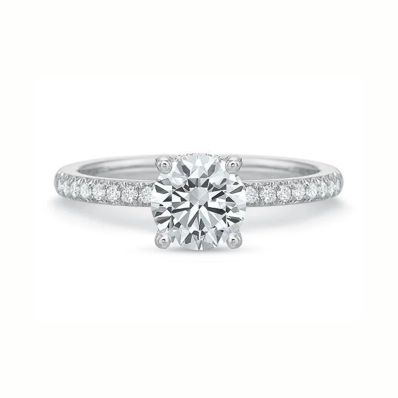 MODERN CLASSIC 18K WHITE GOLD PAVE DIAMOND ENGAGEMENT RING MOUNTING 0.12CTW (SETTING ONLY)