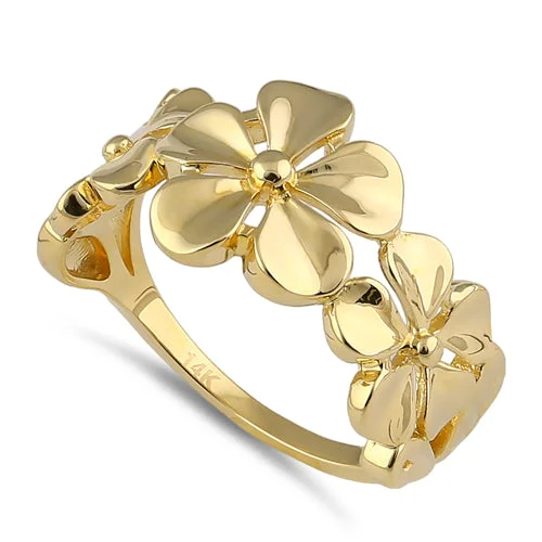 Solid 14K Gold Triple Plumeria Ring