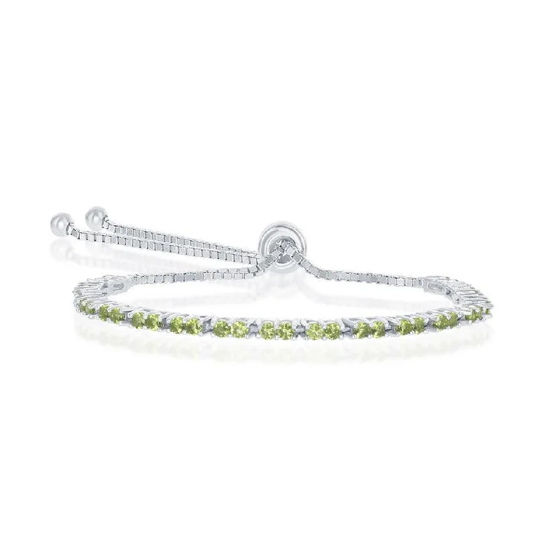 Sterling Silver 2mm Peridot CZ 'August Birthstone' Bolo Bracelet