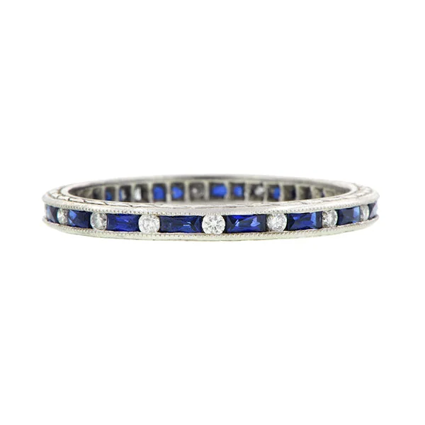 Baguette Sapphire & Round Diamond Eternity Band Ring