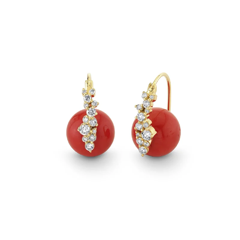 Gold & Diamond Cocktail Coral Earrings