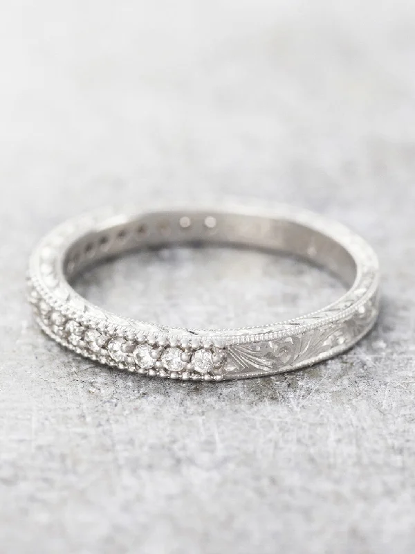 Hand Engraved Diamond Milgrain Band