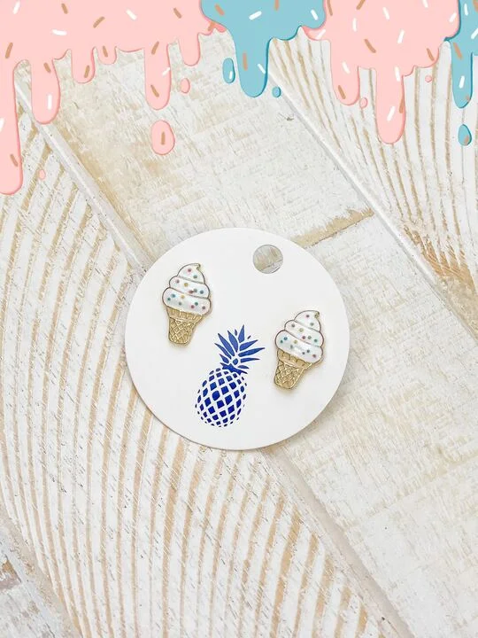 Vanilla Swirl Ice Cream Cone Signature Enamel Studs by Prep Obsessed