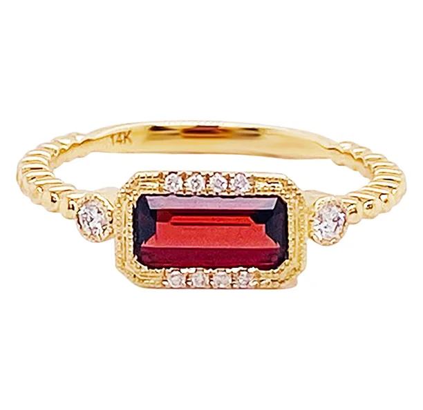 Horizontal Garnet & Diamond Ring