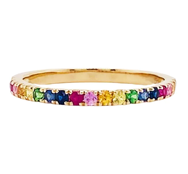 Rainbow Stackable Band with Emerald, Ruby, and Sapphires