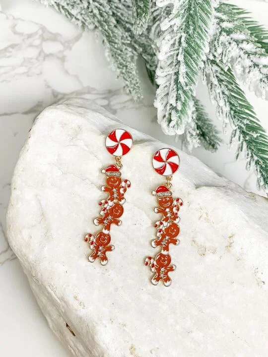 Pave Gingerbread Cookie Enamel Dangle Earrings