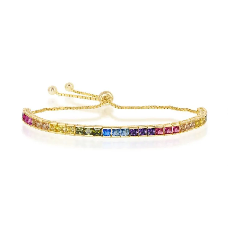 Sterling Silver GP Rainbow CZ Channel-Setting Bolo Bracelet