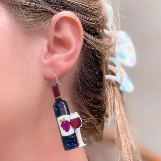 Red Wine Bottle Dangle Earrings