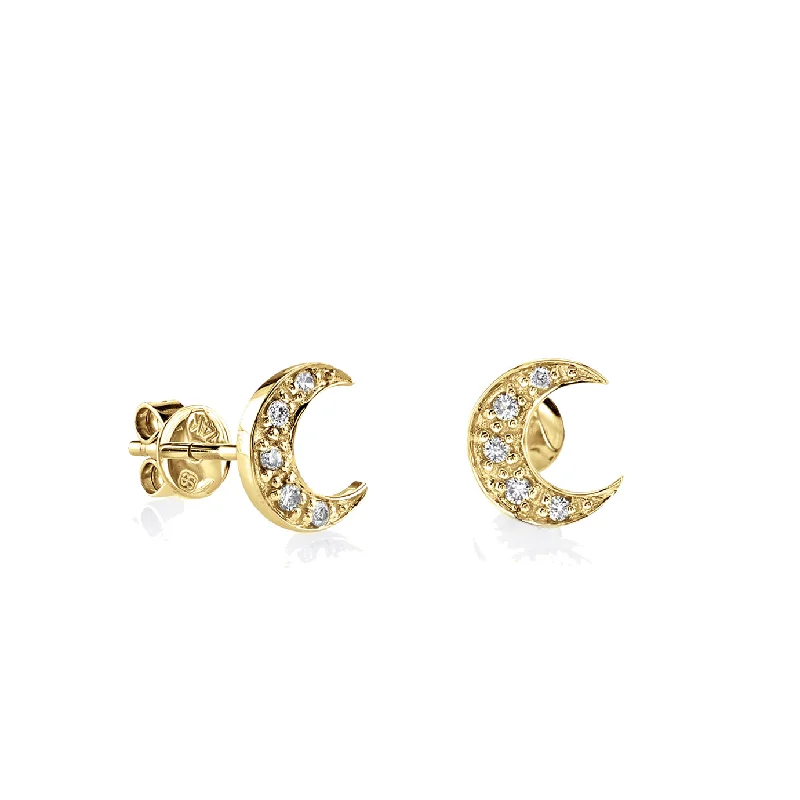 Gold & Diamond Crescent Moon Stud