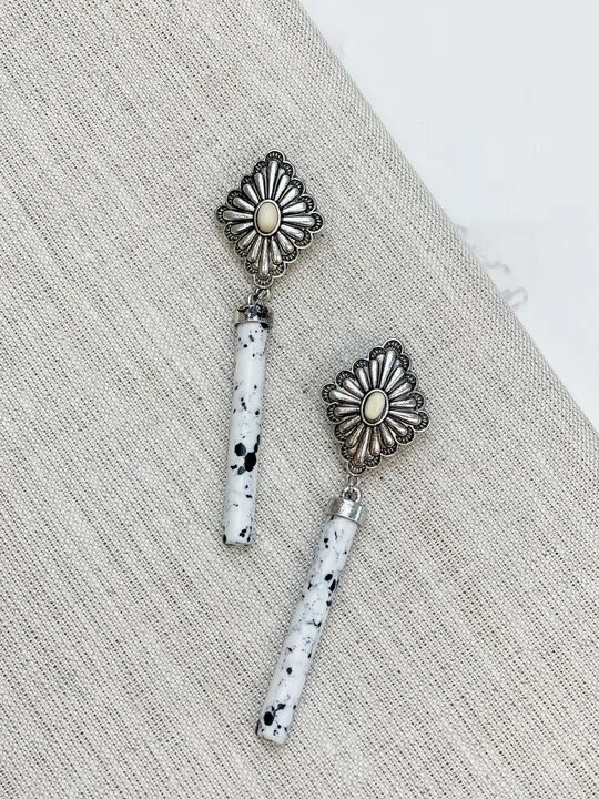 Western Drop Dangle Earrings - White & Black