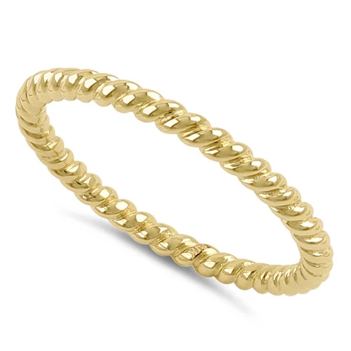 Solid 14K Yellow Gold Stackable Rope Ring