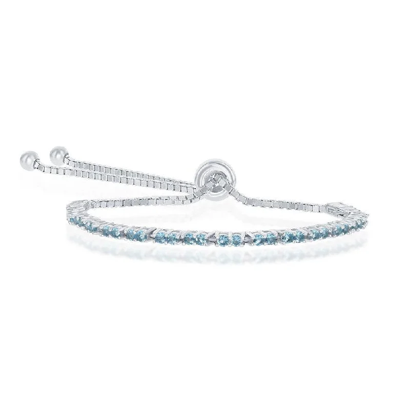 Sterling Silver 2mm Swiss Blue CZ 'December Birthstone' Bracelet