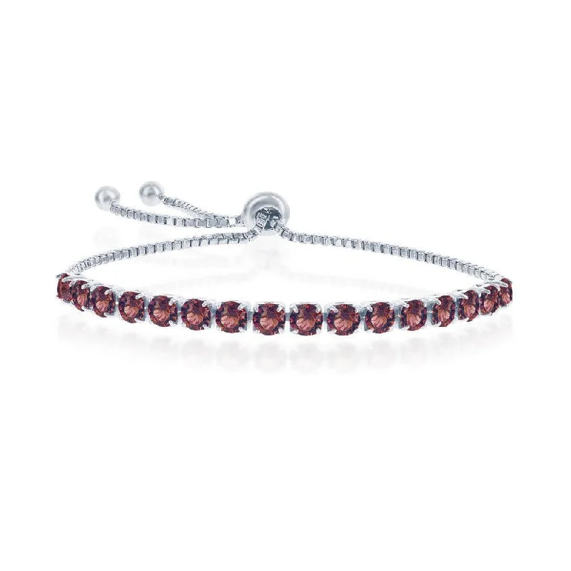 Sterling Silver 4mm Burgundy "January" Swarovski Element Bracelet