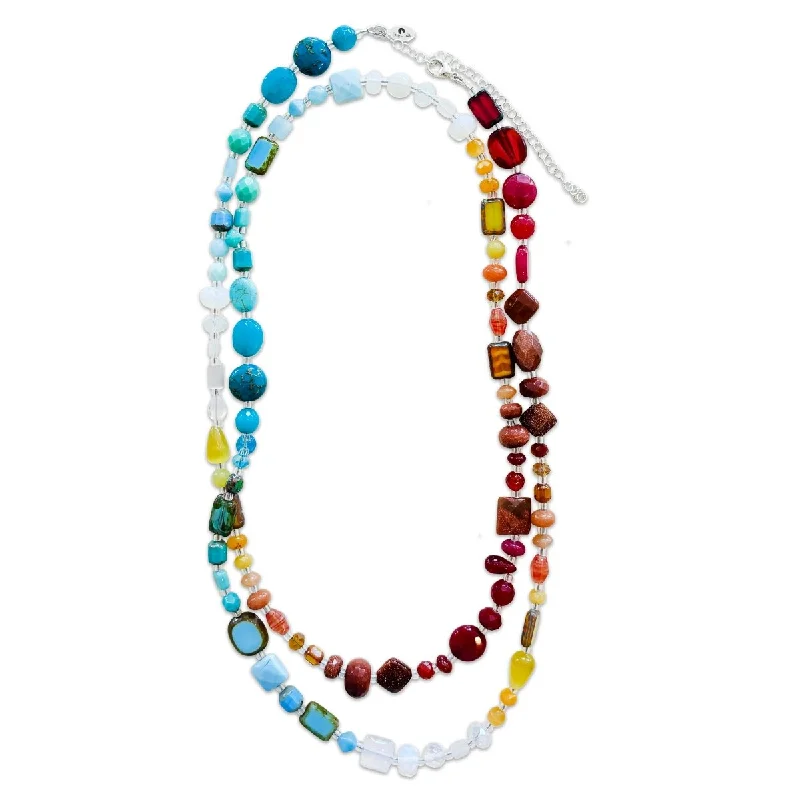 Rainbow Gemstone Medley, Convertible Necklace/Bracelet, 44"