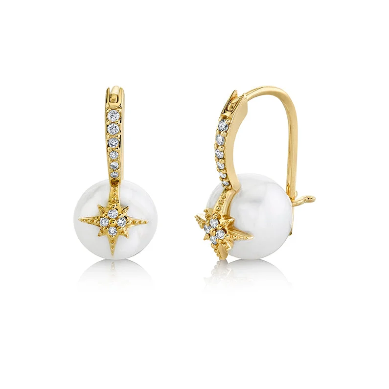 Gold & Diamond Starburst Pearl Bead Earrings