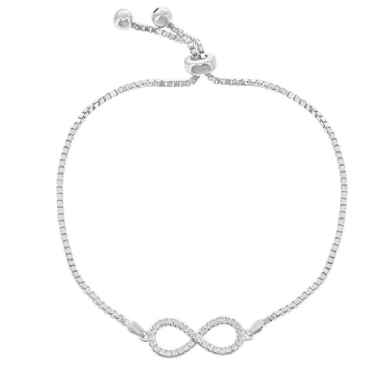 Sterling Silver Center Open CZ Infinity Beads Box Chain Bracelet