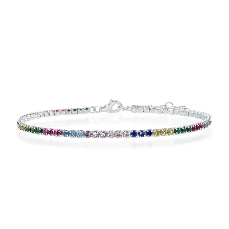 Sterling Silver Rainbow CZ Tennis Bracelet