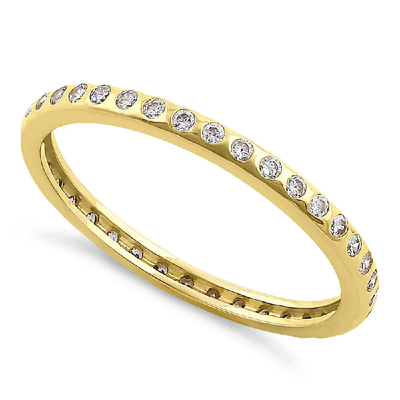 Solid 14K Yellow Gold Inlay Eternity CZ Band